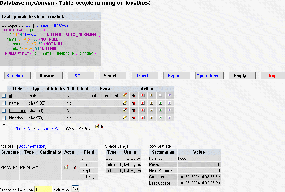 Table properties